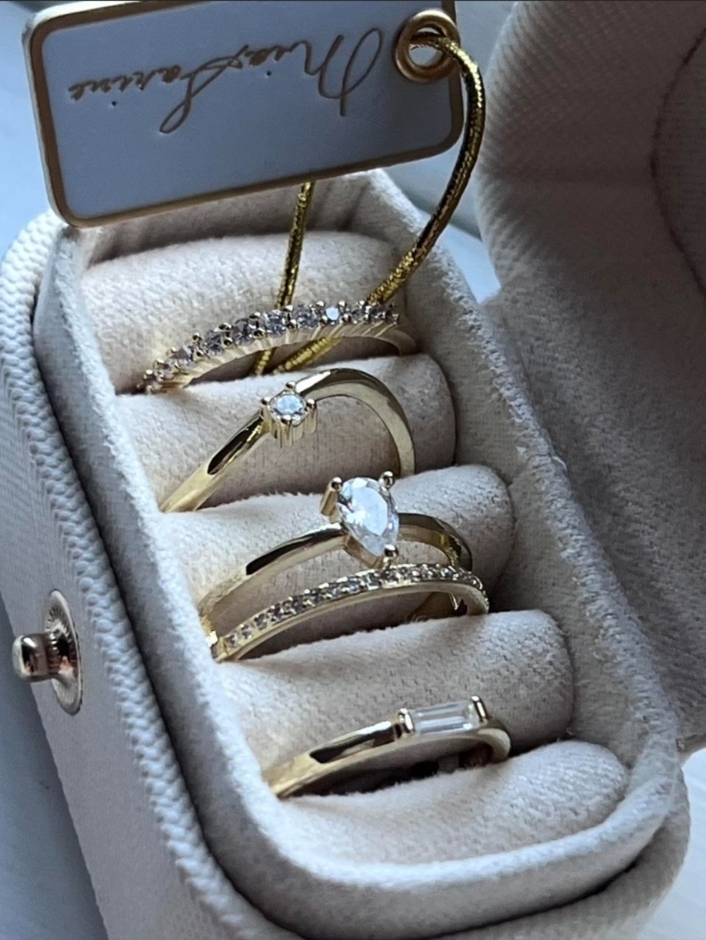 Mia Sarine Gold Adjustable Ring Set With Ring Box